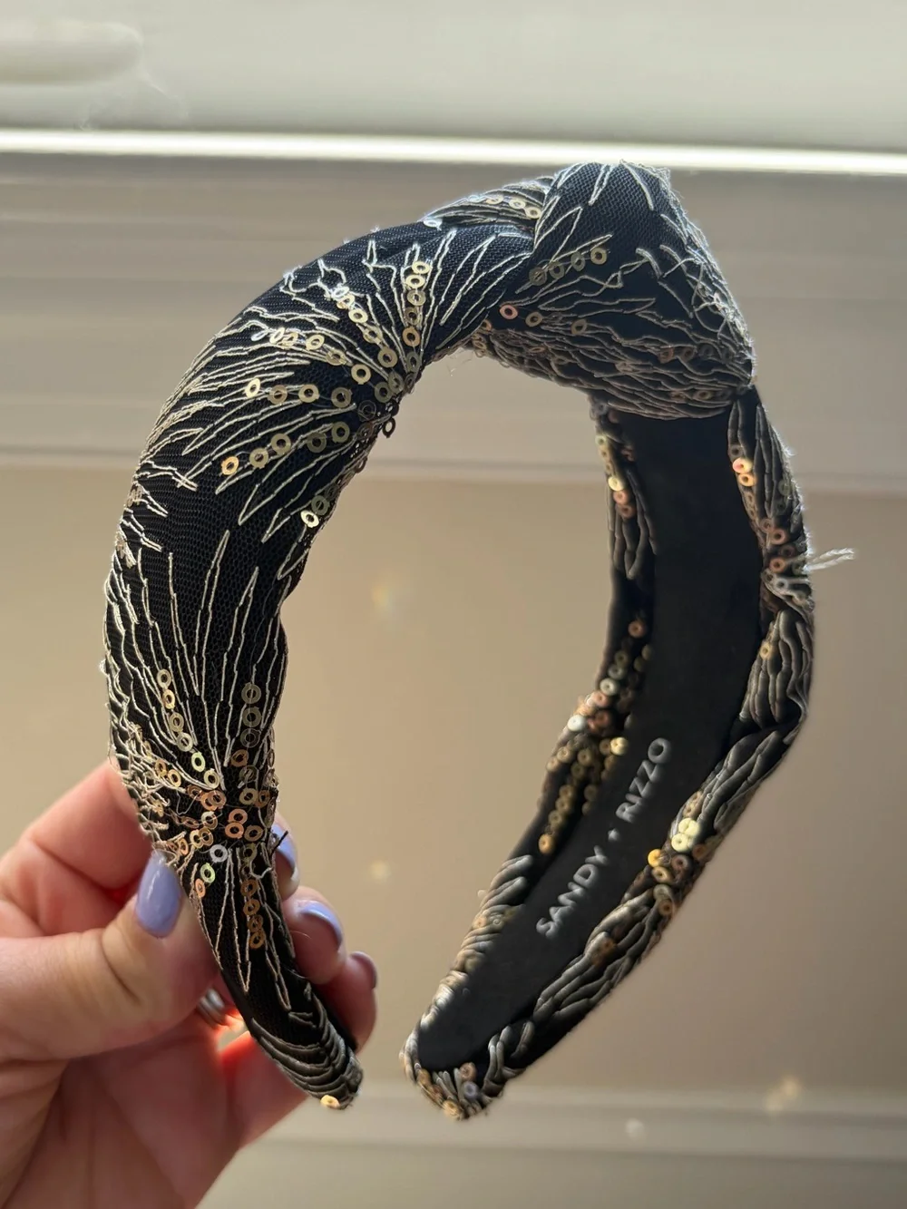 Sandy Rizzo Black & Gold Sequin Celebration Topknot Headband